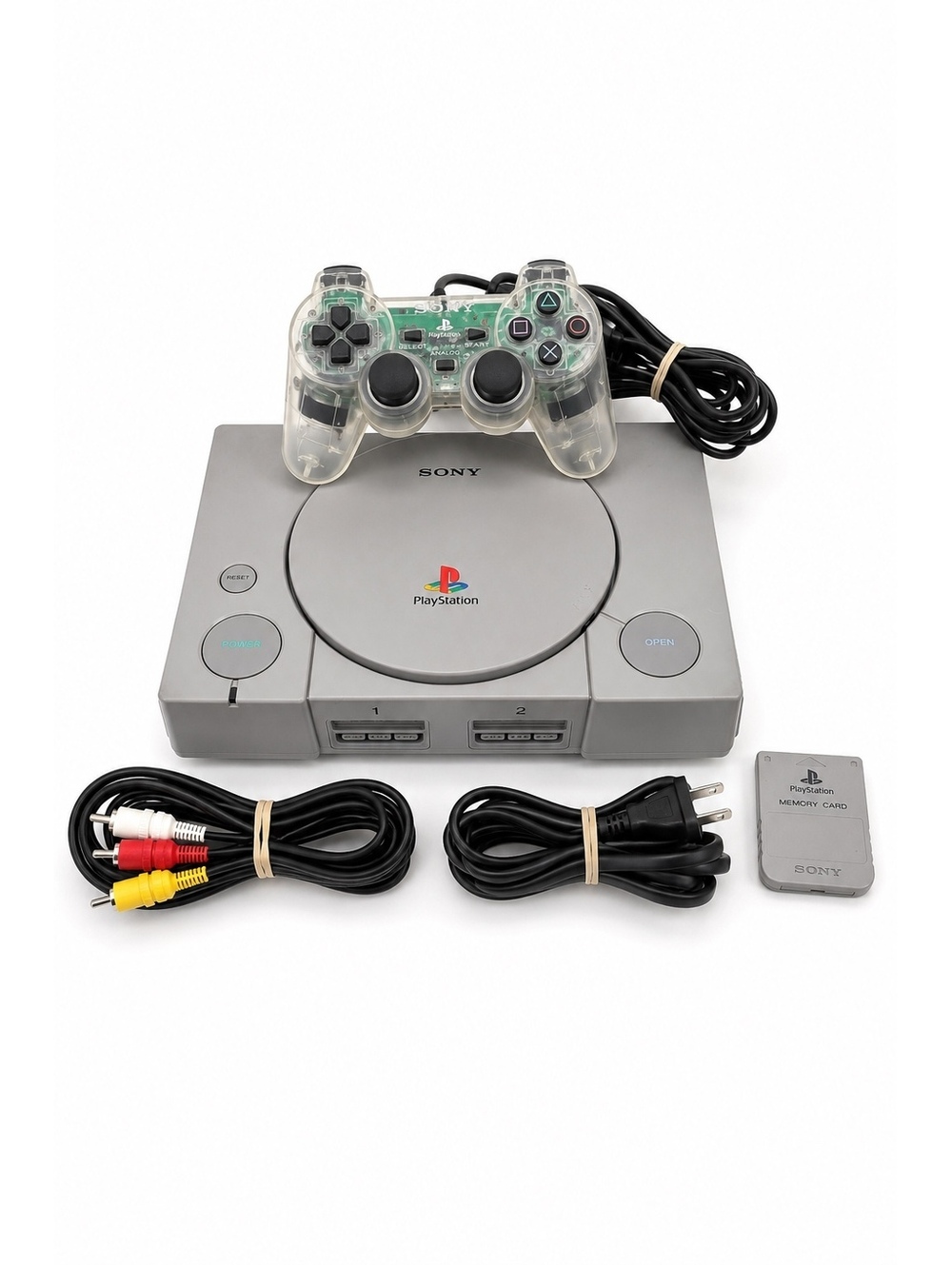 Sony PlayStation PS1 Console Bundle Crystal Controller Tested Working